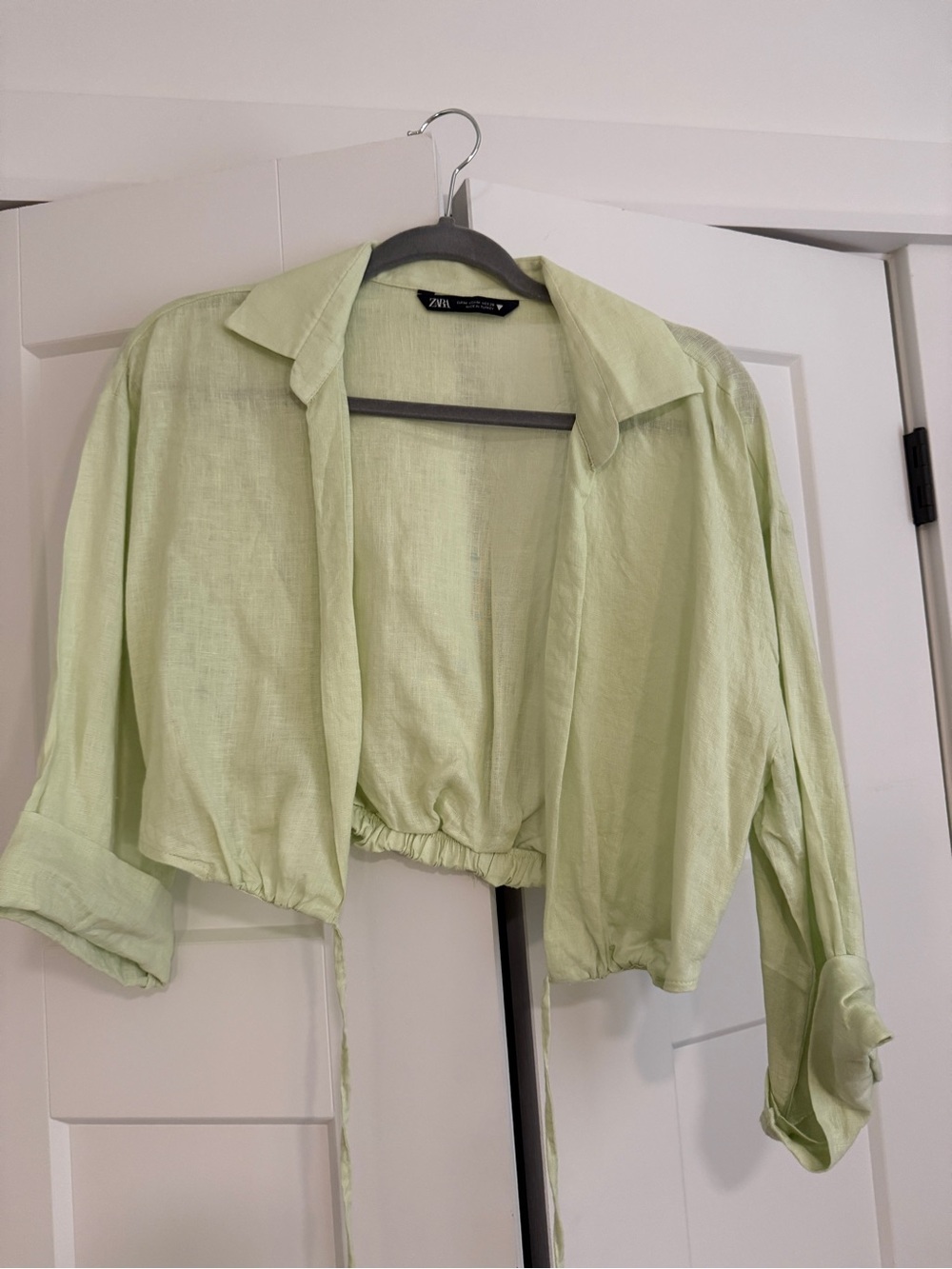 Zara Mint Green Cropped Tie-Front Shirt